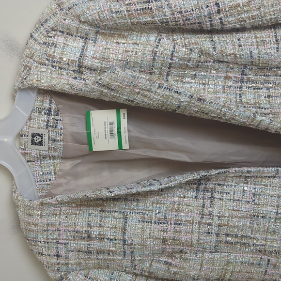 NWT Anne Klein Open Front Shimmering Sequin Tweed Jacket Pastel Women's Size L - Picture 5 of 12